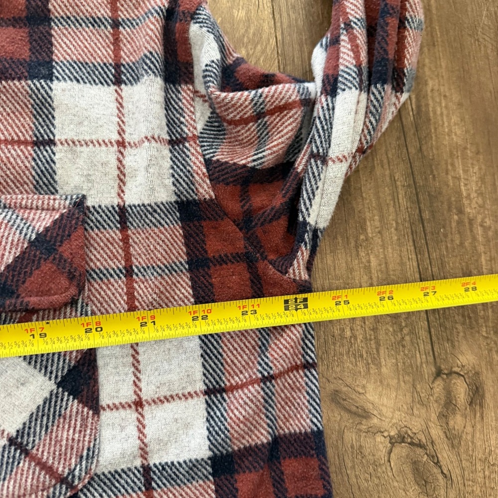 Ultra Flirt Plaid Button Down Shirt Womens 1X Burgundy‎ Cream Long Sleeve Cabin - Picture 8 of 9